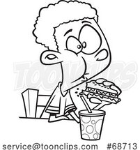 Cartoon Outline Boy Eating a Burger by Toonaday