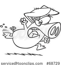 Cartoon Black and White Running Angry Pig by Toonaday