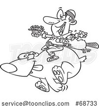 Cartoon Black and White Lumberjack Holding French Fries and a Beaver on a Running Polar Bear CanajunEh by Toonaday