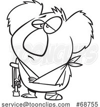 Cartoon Black and White Injured Koala with an Arm Sling and Crutch by Toonaday