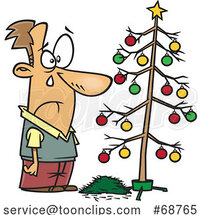 Cartoon Sad Guy Crying over a Dead Christmas Tree by Toonaday