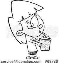 Clipart Cartoon Black and White Girl Drinking a Milkshake by Toonaday