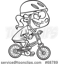 Clipart Cartoon Black and White Girl Riding a Bike by Toonaday
