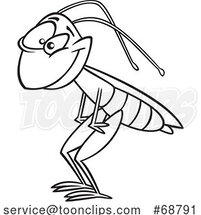 Clipart Cartoon Black and White Grasshopper by Toonaday
