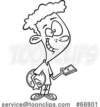 Clipart Cartoon Black and White Boy Buying Time by Toonaday