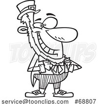 Clipart Cartoon Black and White Leprechaun Standing Proud by Toonaday