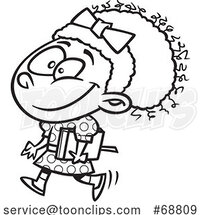 Clipart Cartoon Black and White Girl off to Church by Toonaday