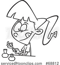 Clipart Cartoon Black and White Girl Applying Nail Polish by Toonaday