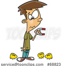 Clipart Cartoon Boy Holding a Magnet and Attracting Chicks by Toonaday
