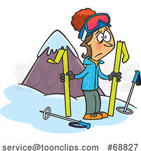 Clipart Cartoon Lady with Broken Skis by Toonaday
