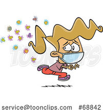 Clipart Cartoon Girl Wearing a Face Mask and Running from Germs by Toonaday