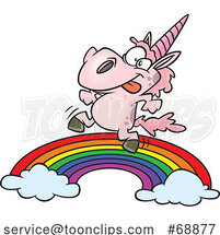 Cartoon Pink Unicorn Dancing on a Rainbow by Toonaday