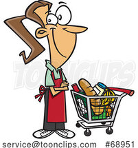 Cartoon Female Grocer with a Cart Full of Food by Toonaday