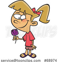 Cartoon Girl Holding a Tulip by Toonaday