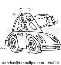 Cartoon Black and White Line Drawing of a Drunk Driver by Toonaday