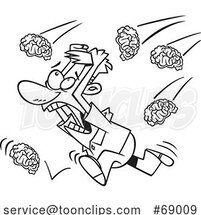 Cartoon Black and White Guy Running in a Brain Storm by Toonaday
