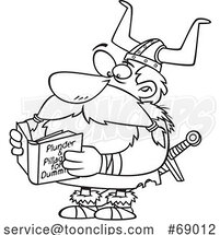 Cartoon Black and White Viking Reading a Book by Toonaday