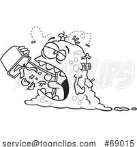 Cartoon Black and White Monster Eating Garbage by Toonaday