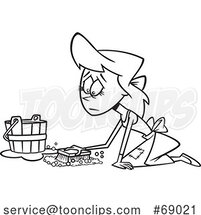 Cartoon Black and White Lady Scrubbing the Floor on Her Knees by Toonaday