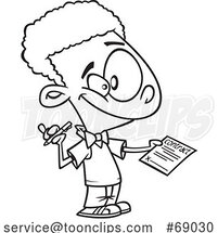Cartoon Black and White Boy Holding out a Contract by Toonaday