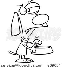Cartoon Black and White Angry Dog Holding an Empty Bowl by Toonaday