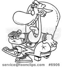 Cartoon Black and White Line Drawing of a Sports Fan Holding a Tv Remote by Toonaday