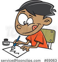 Cartoon Boy Writing with a Fountain Pen by Toonaday