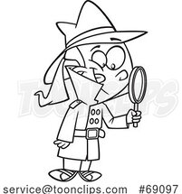 Cartoon Lineart Girl Detective by Toonaday