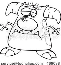 Cartoon Lineart Monster with a Pin Stuck in His Nose by Toonaday