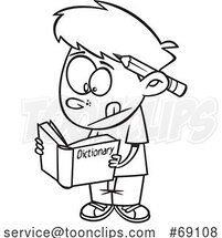 Cartoon Lineart Boy Using a Dictionary by Toonaday