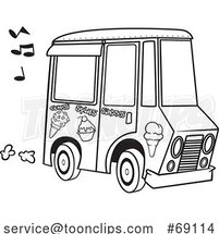 Cartoon Lineart Ice Cream Truck with Music Notes by Toonaday