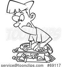 Cartoon Lineart Guy Trying to Cram Luggage in a Suitcase by Toonaday