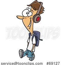 Cartoon Teen Guy Walking and Wearing Headphones by Toonaday