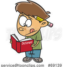 Cartoon Boy Using a Dictionary by Toonaday