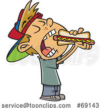 Cartoon Boy Taking a Big Bite of a Hot Dog by Toonaday