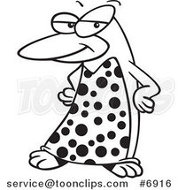 Cartoon Black and White Line Drawing of a Fashionable Penguin by Toonaday