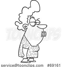 Cartoon Black and White Lady with a Cork in Her Mouth by Toonaday