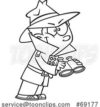 Cartoon Black and White Boy Detective Observing with Binoculars by Toonaday