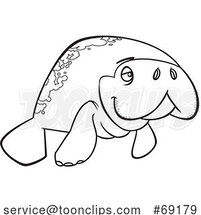 Cartoon Black and White Swimming Manatee by Toonaday