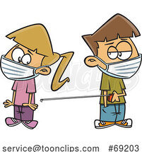 Cartoon Kids Wearing Masks and Keeping Social Distance with a Tape Measure by Toonaday