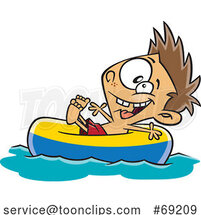 Cartoon Boy Floating on a River Tube by Toonaday
