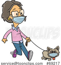 Cartoon Lady and Dog Wearing Masks and Taking a Walk by Toonaday