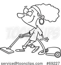 Cartoon Lineart Lady Vacuuming by Toonaday
