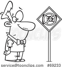 Cartoon Lineart Guy Looking at a Bowtie Ban Sign by Toonaday