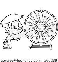 Cartoon Lineart Boy Spinning a Wheel by Toonaday