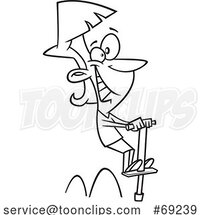 Cartoon Lineart Lady on a Pogo Stick by Toonaday