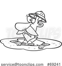 Cartoon Lineart Guy Drowning in Quicksand by Toonaday