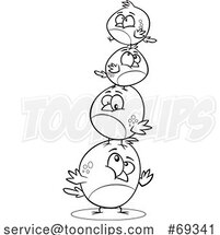 Cartoon Lineart Bird Family in a Stack by Toonaday