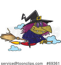 Cartoon Halloween Witch Flying on a Jet Broomstick by Toonaday