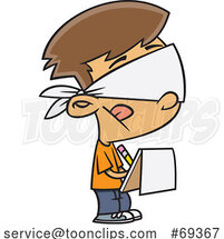 Cartoon Boy Folding out a Survey with a Blindfold by Toonaday